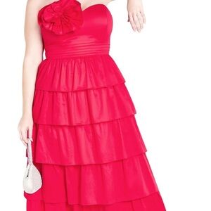 City Chic Strapless Red Tiered Dress